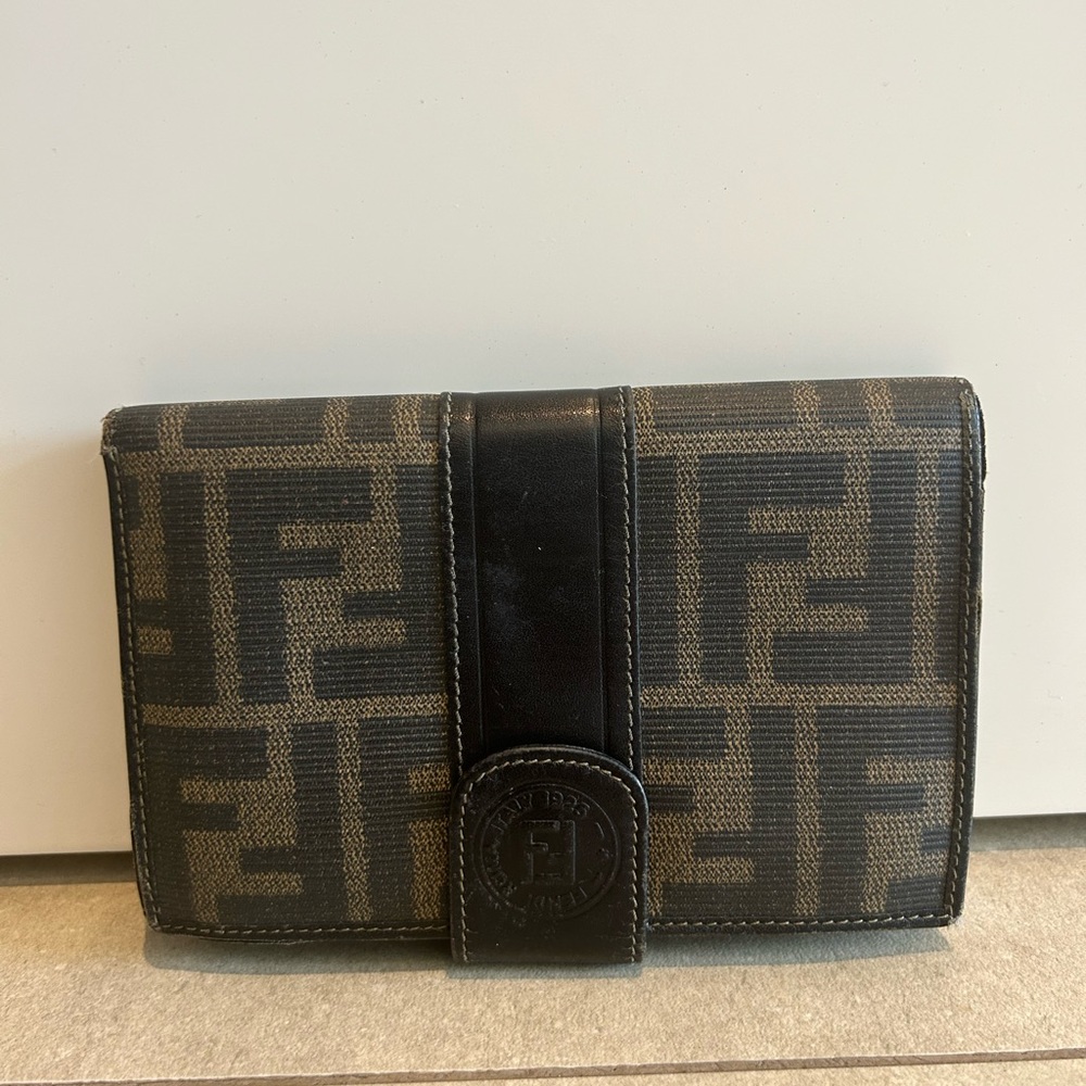 Authentic Fendi FF print logo monogram vintage brown wallet